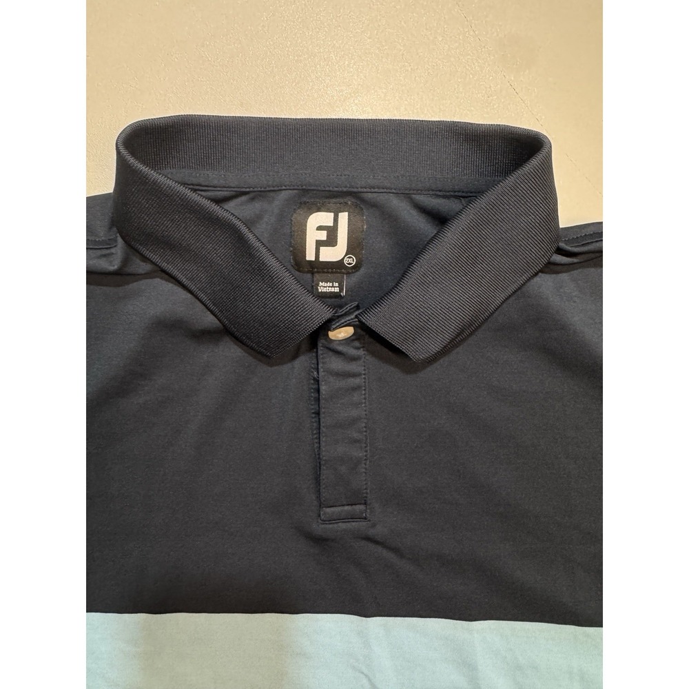 FootJoy Mens 2XL Dark Blue Light Blue Performance Stretch Golf Polo‎ SS